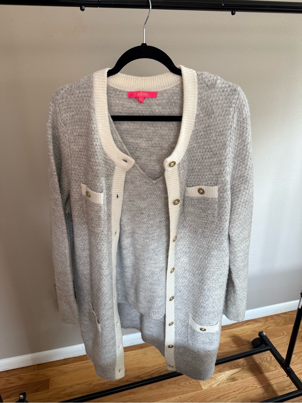 Lilly Pulitzer Gray and Cream Knit Cardigan Set